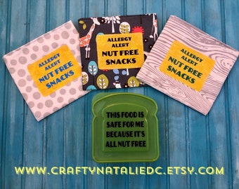 Food Allergy Alert Lunch Bundle- Nut Free Alert Sandwich Container With Three Reusable Snack Bags