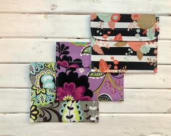 Set of 3 Reusable Snack/Sandwich Bags- Set of 3 Floral Snack/Sandwich Bags- Go Green Snack/Sandwich Bags- Eco Friendly Lunch Bags