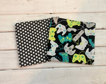 Set of 2 Reusable Snack Bags- Video Game and Polka Dot Snack Bags- Fabric Snack Bags- Go Green Snack Bags-Eco Friendly Snack Bags