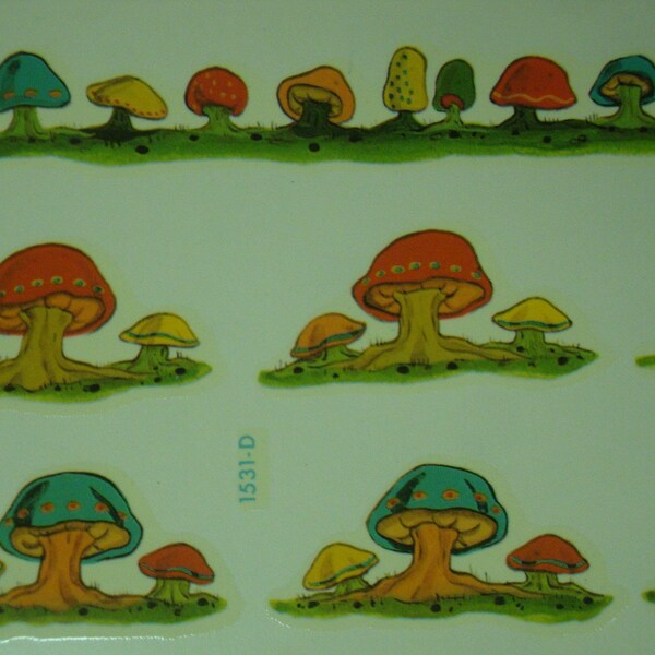 Vintage Meyercord Dip Water Decals Mushrooms