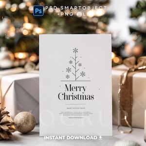 Mockup de cartão de convite de feriado, Mockup de cartão de Natal 5x7, Exibição de convite Boho, Mockup de cartão de felicitações festivo para designs sazonais