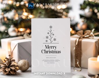 Holiday Invitation Card Mockup, Christmas Card Mockup 5x7, Boho Invitation Display, Festive Greeting Card Mockup for Seasonal Designs