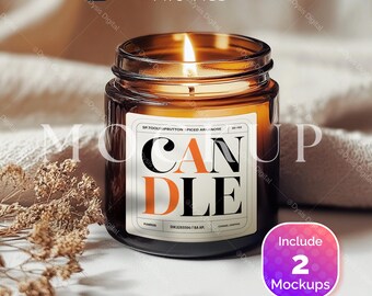 Candle Amber Glass Jar Label Tag Mockup | Digital Download Scented Candle Design and Branding Model Bundle Psd Tag Template