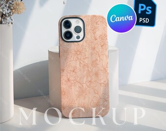 iPhone 16 Case Mockup, White Tough Phone Case Template, Editable PSD/Canva for Designers, iPhone Cover Mockup, Art Phone Case, Minimalist