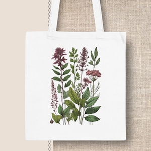 TOTE BAG pink herbs - Stofftasche Kräuter Shoppingbag Botanic Nachhaltig Pflanzen Baumwolle Garten Wildflower Blumen