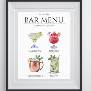 Personalized Minimalist Drink Menu | Classic Signature Cocktail Menu | Custom Bar Signage for Weddings & Events
