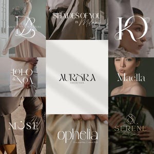Könnte beinhalten: Eine Collage von Logos und Branding-Elementen mit eleganter Typografie und Bildmaterial. Die Logos enthalten die Namen "AURORA COLLECTION", "SHADES OF YOU by Milani", "Maella", "MOSE", "ophelia fine jewellery | since 2023", "SERENE Beauty Lounge", "LOLO & NOA", "KD" und "DR AMOUR POUR TOUJOURS".