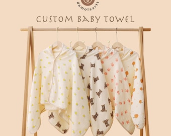 Personalized Baby Hooded Bath Towel: Embroidered Cotton Baby Wrap Blanket