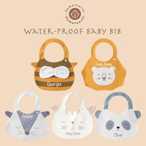 Personalized Baby Bib: Waterproof Cotton Bib with Animal Design