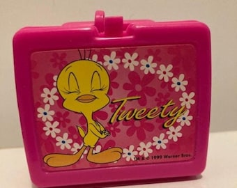 Looney Tunes Tweety 1999 Vintage Flix Candy Pink Mini Lunchbox Keychain Warner Bros WB Cartoon Network Classic Toon Cute Bird Character