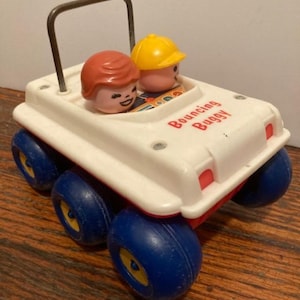 Fisher Price Bouncing Buggy 1973 Vintage 70&#39;s Classic Pull Toy Wobbling Dune Buggy FP Little People Play Family Preschool Toddler Retro Fun