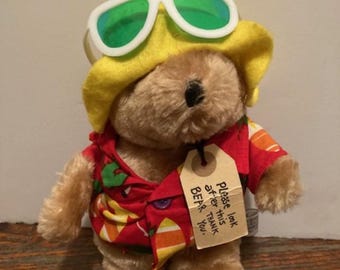 Paddington Bear Vintage 80's 10" Plush Darkest Peru Eden 1981 Vacation Hawaiian Shirt Sunglasses Michael Bond Kids Book Classic Character