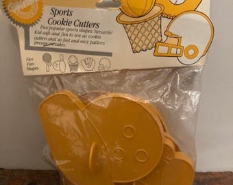 Vintage 80's Sports Shapes 1988 Wilton Cookie Cutters Set MIB Sealed unopened Package Bowling Baseball Basketball Tennis Football Big Event