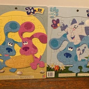 Blue&#39;s Clues Vintage 2001 Mattel Large Frame Tray Puzzle Lot 11.5&quot; x 14.5&quot; Blue & Friends Magenta Pup Perriwinkle Kitten Nickelodeon Nick Jr