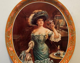 Pepsi Cola Vintage 70's 1900's Style Reproduction Gibson Girl 11.5" x 14.5" Soda Fountain Memorabilia Metal Oval Serving Tray by Fabcraft