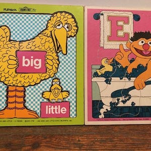 Sesame Street Vintage 70's 1973 Big & Little Bird 1979 Ernie Rubber Ducky Playskool Wooden Frame Tray Puzzle Lot Jim Henson Muppets CTW