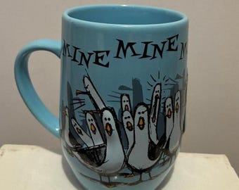 Pixar Finding Nemo Seagulls Mine Mine Mine Disney Parks Exclusive 16 Oz Raised 3D Ceramic Coffee Mug Blue Animation Art Relief Embossed