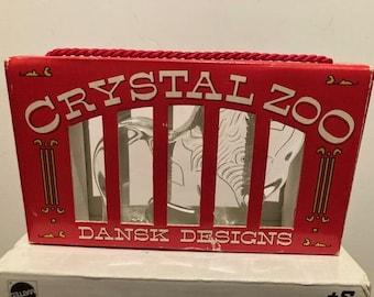 Dansk 70's Crystal Zoo Lion Paperweight w/Original Cage Box Vintage Danish Modern International Designs Animal Figurine Collectible