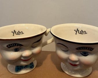 Baileys Irish Cream 1996 His & Hers Winking Yum Cups Limited Edition Porcelain Tea Cup Set Vintage 90's Unused w/Original Factory Sticker