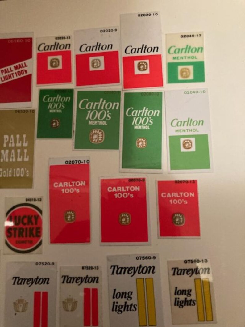 Cigarette Vending Machine Plastic Labels 33 Different 1980 Vintage 80's ...