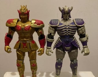 Mystic Knights of Tir Na Nog Bandai 1998 Rohan Mystic Fire Knight & Ice Lord of Temra 5.5" Figures Vintage 90's Saban Fantasy Power Rangers