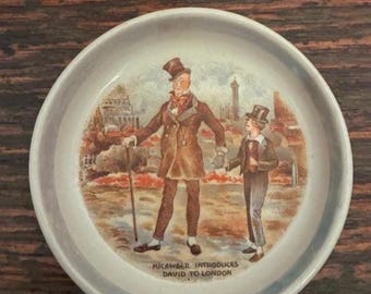 Charles Dickens David Copperfield Vintage 40's Lancaster & Sandland Staffordshire England English Ware 3" Ceramic Ashtray Micawber London