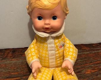 Fisher Price 1975 Honey Baby Doll Vintage 70's #208 12" w/original iron-on patch Lap Sitters My Friend Rag Doll Toddler Infant