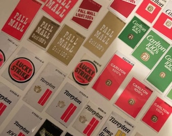 Cigarette Vending Machine Plastic Labels 33 Different 1980 Vintage 80's Tobacco Tobacciana Lucky Strike Pall Mall Carlton Tareyton 4 Sizes