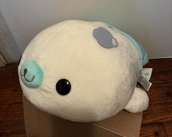 San-X LARGE Mamegoma Sakura-Goma Mermaid Siro 16" Blue Plush w/Tag Seal Japanese Kawaii Japan Sanrio Hello Kitty Rival Otaku Stuffie Plushie