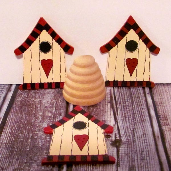 Wood Birdhouses and Split Bee Hive