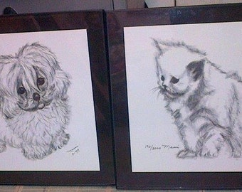 Puppy and Kitten (Pair of Framed)