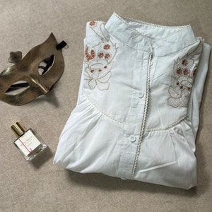 White Embroidered Button-Down Shirt/Blouse -  Handcrafted Organic Cotton