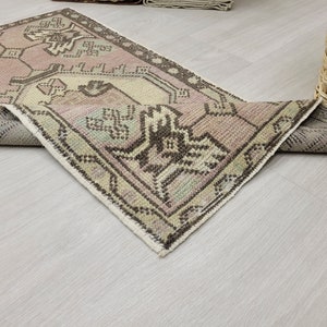 2x3 Pink Brown Turkish Door mat, 2x3 Handmade Vintage Rug, Oushak Small Rug, Kitchen, Bathroom, Kids, Entryway mat, Home Decor 1.6x3.5 Ft