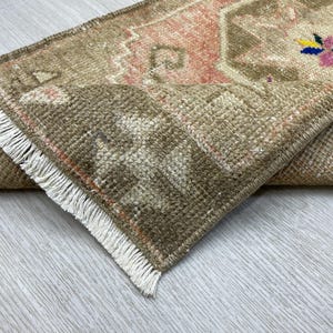 2x3 Brown Pink Turkish Door mat, 2x3 Handmade Vintage Rug, Oushak Small Rug, Kitchen, Bathroom, Kids, Entryway mat, Home Decor 1.5x3.2 Ft