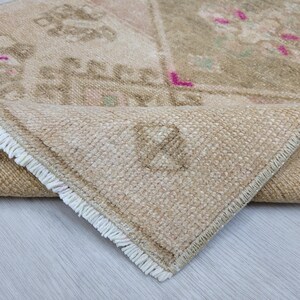 2x3 Brown Pink Turkish Door mat, 2x3 Handmade Vintage Rug, Oushak Small Rug, Kitchen, Bathroom, Kids, Entryway mat, Home Decor 1.7x3.0 Ft
