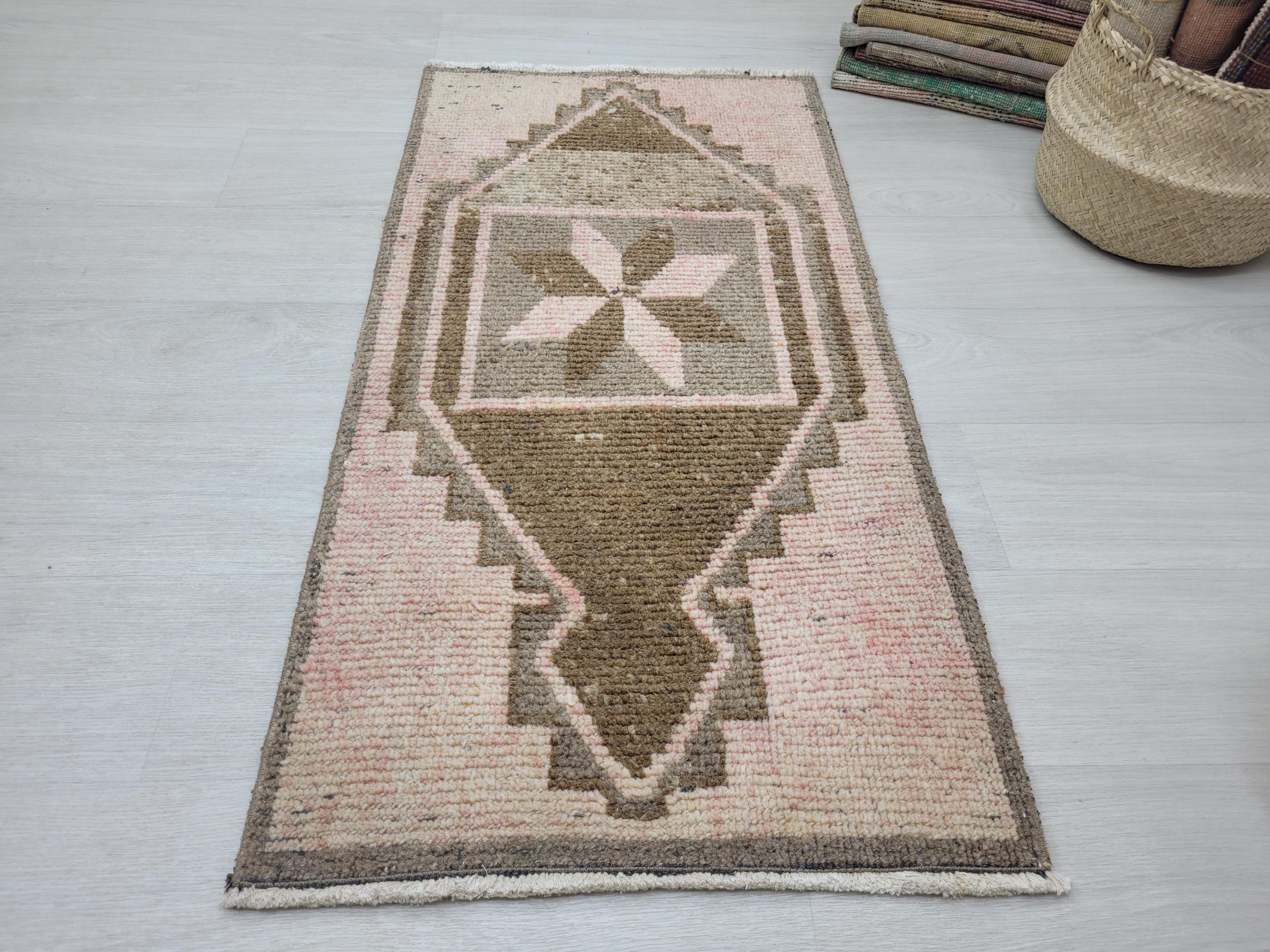 2x4 Brown Pink Turkish Rug, 2x4 Vintage Rug, Small Oushak Rug, Natural ...