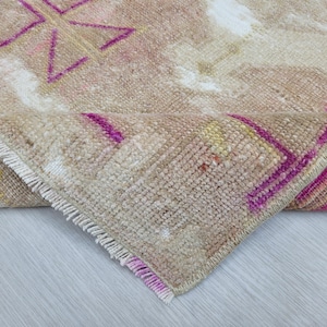2x3 Beige Pink Turkish Door mat, 2x3 Handmade Vintage Rug, Small Oushak Rug, Kitchen, Bathroom, Kids, Entryway mat, Home Decor, 1.5x3.0 Ft