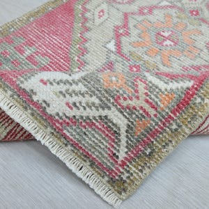 2x3 Pink Green Turkish Door mat, 2x3 Handmade Vintage Rug, Oushak Small Rug, Kitchen, Bathroom, Kids, Entryway mat, Home Decor 1.6x3.1 Ft