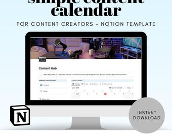 Notion Template Easy to Use Simple Social Media Planner, Content Calendar, Content Creator Planner, Digital Content Tracker and Planner