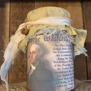 George Washington Handmade Primitive grubby pantry jar, grubby distressed pantry jar, primitive grungy jar.