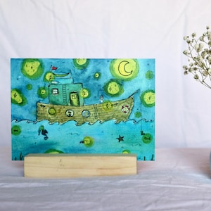 Handgemalte Postkarte 'Boot' (Aquarell, A6)