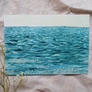 Handgemalte Postkarte Meer (Aquarell, A6)
