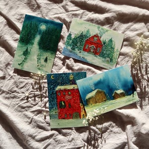 Handgemaltes Winterliches Postkartenset (4 Stück, Aquarell, A6)