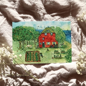 Handgemalte Postkarte 'Haus am Meer' (Aquarell, A6)