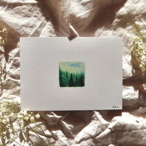 Handgemalte Postkarte 'Tannenwald' (Aquarell, A6)