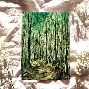 Handgemalte Postkarte 'Wald' (Aquarell, A6)
