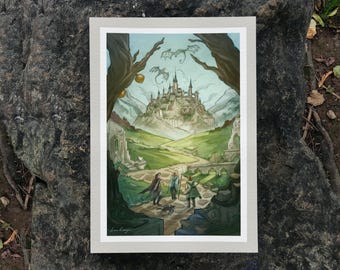 Fantasy Landscape Dragon Print | Dungeons and Dragons RPG Decor