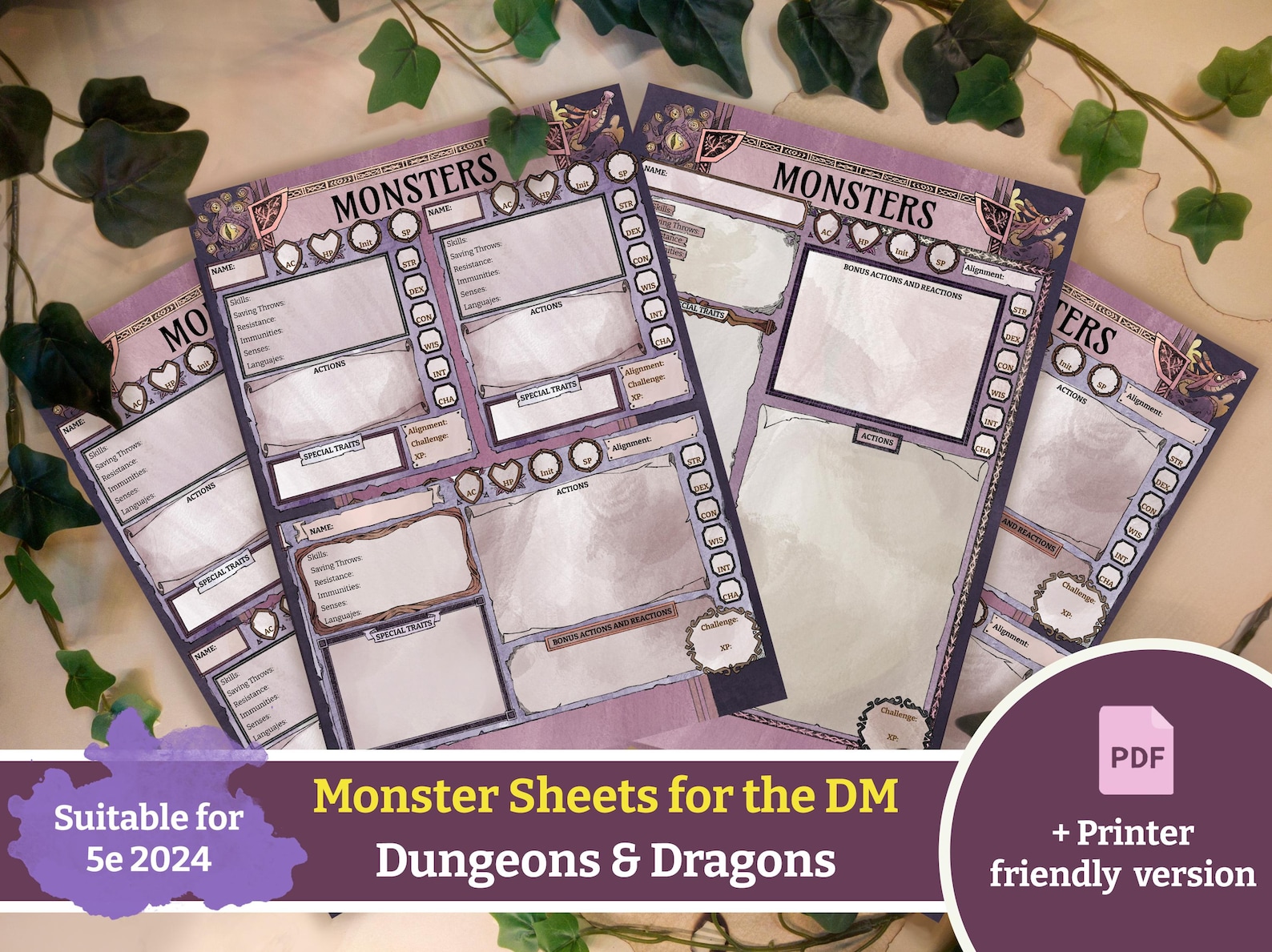 Stat Block Format Dnd Fillable Monster Sheet | Editable Stat Blocks for Dms| DM ...