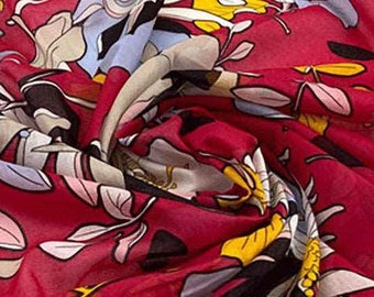 Floral Cotton Voile Fabric: Italian Couture, Red Accents