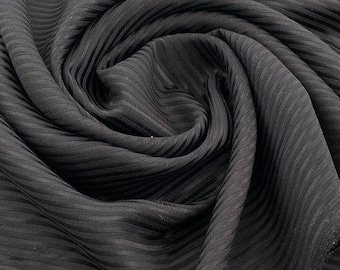 Black Jacquard Stripe Wool Blend Fabric: Italian Deadstock